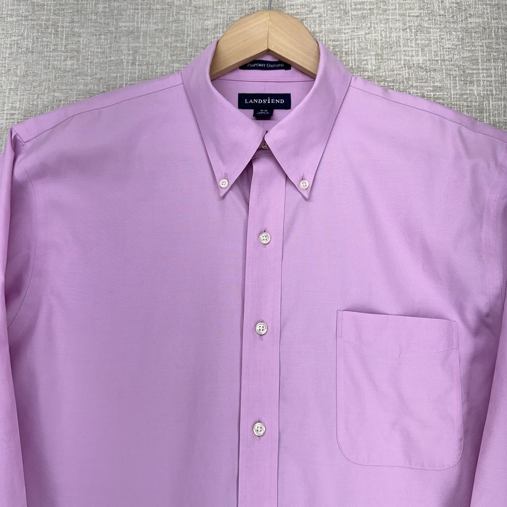 Lands' End Shirt Mens Large Pink Pinpoint Oxford Long Sleeve Button Down Dress - Picture 2 of 13